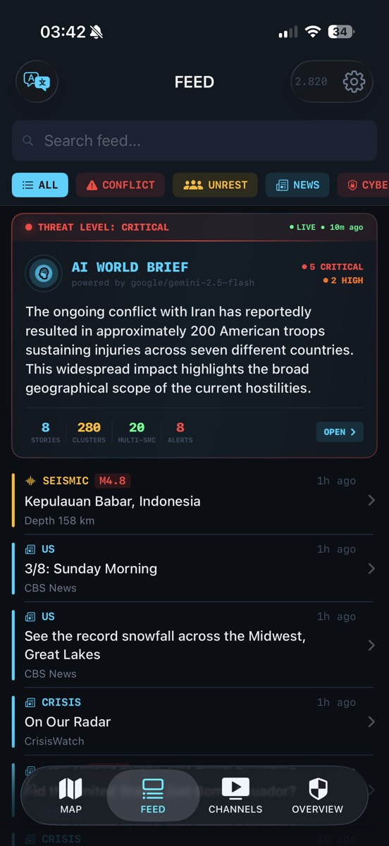 World Monitor - Live news feed with AI-powered world briefings
